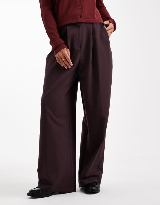 Miss Selfridge Petite tailored wide leg trouser in deep plum, 2 of 5