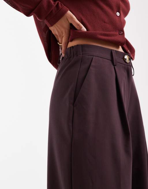 Miss Selfridge Petite tailored wide leg trouser in deep plum, 4 of 5