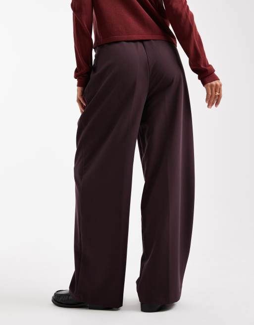 Miss Selfridge Petite tailored wide leg trouser in deep plum, 5 of 5