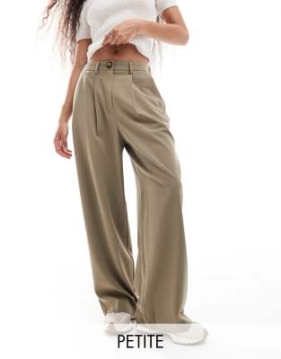 Miss Selfridge Petite tailored wide leg trouser in khaki-Green φωτογραφία