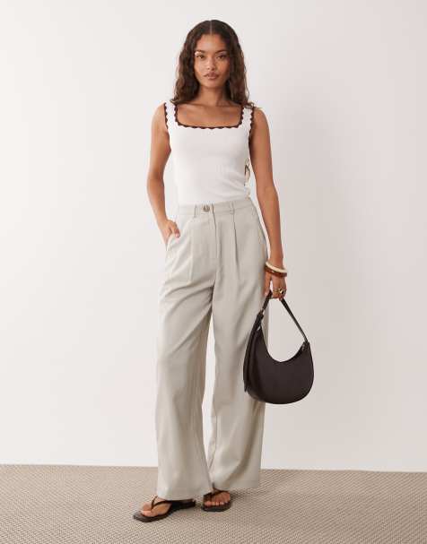 Miss Selfridge Petite tailored wide leg trouser in light grey