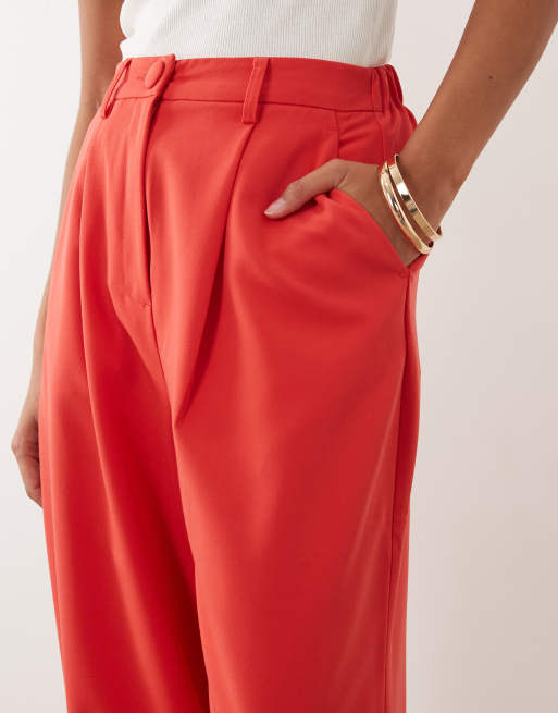 Miss Selfridge Petite tailored wide leg trouser in tomato red, 5 of 5
