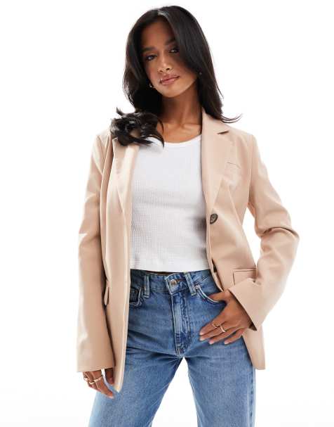 Miss Selfridge Petite - Taupe, oversized og enkeltradet blazer - view 1
