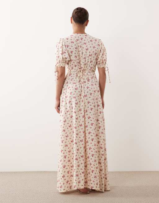 Miss Selfridge Petite - Tea-maxikjole med knapper i vintage småprint, 4 af 4