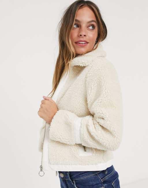 Miss Selfridge Petite teddy coat in cream