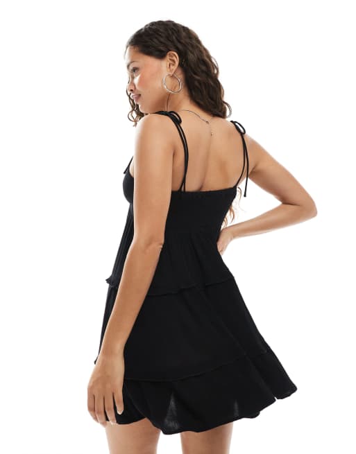 Miss Selfridge Petite tiered cheesecloth mini slip dress in black