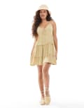 [Miss Selfridge Petite] Miss Selfridge Petite tiered cheesecloth mini slip dress in olive-Green 12 Olive