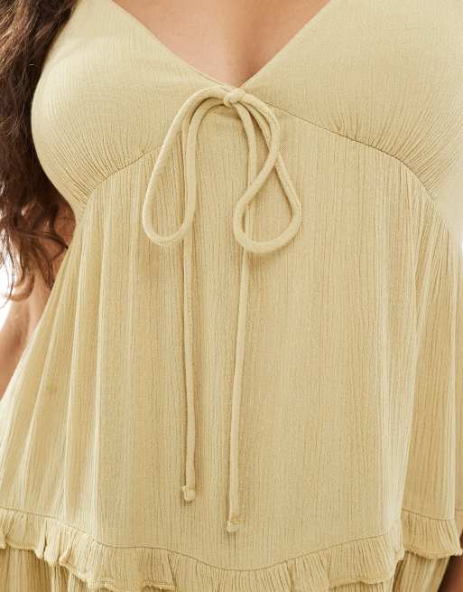 Miss Selfridge Petite tiered cheesecloth mini slip dress in olive