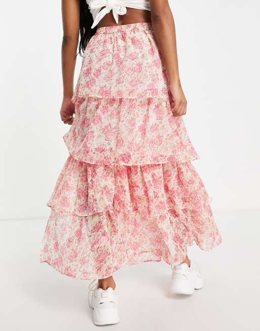 Tiered ruffle shop skirt long