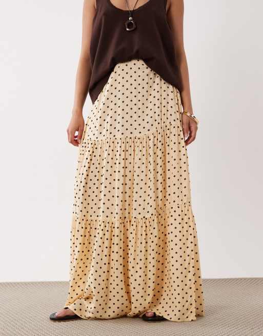 Miss Selfridge petite tiered spun maxi skirt in polka dot, 4 of 5