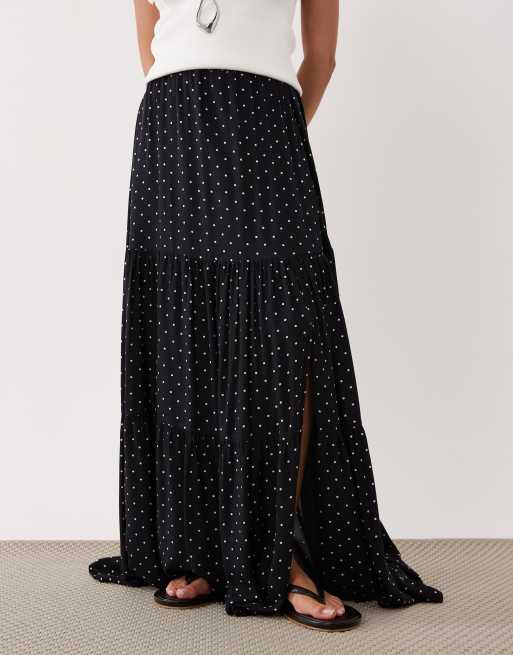 Miss Selfridge petite tiered spun maxi skirt in polka dot, 2 of 5