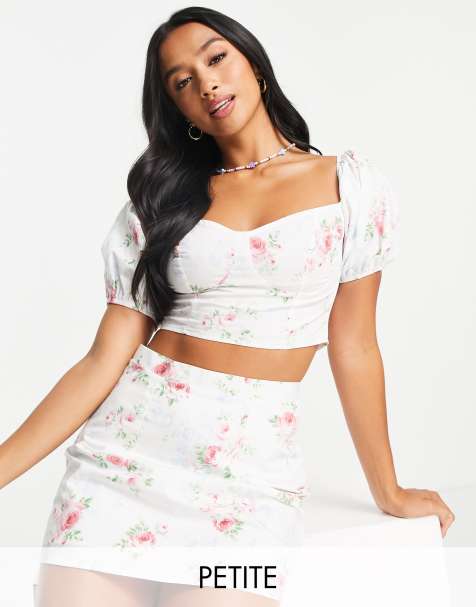 Miss Selfridge Petite - Top Bardot en popeline imprimée - view 1