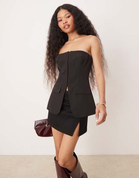 Miss Selfridge Petite - Top nero con dettaglio stile corsetto - view 1