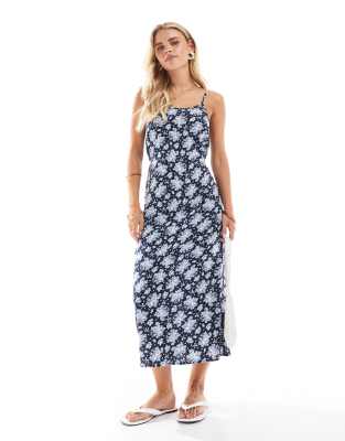 Miss Selfridge Petite - Träger-Maxikleid in Blau Schleifenmuster U-Boot-Ausschnitt-Bunt