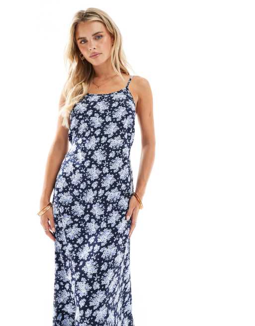 Miss Selfridge Petite – Träger-Maxikleid in Blau Schleifenmuster U-Boot-Ausschnitt, 2 von 4
