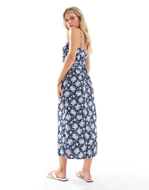 Miss Selfridge Petite – Träger-Maxikleid in Blau Schleifenmuster U-Boot-Ausschnitt, 4 von 4