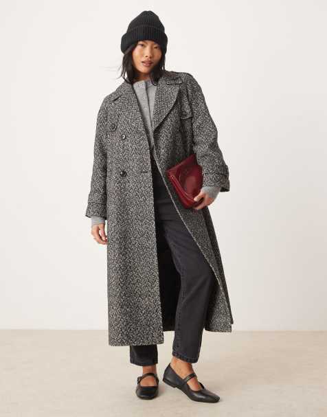 Miss Selfridge Petite - Trench monocromatico a spina di pesce con cintura - view 1