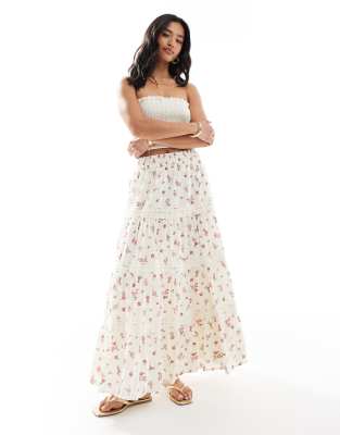 trim insert tiered maxi skirt-Multi