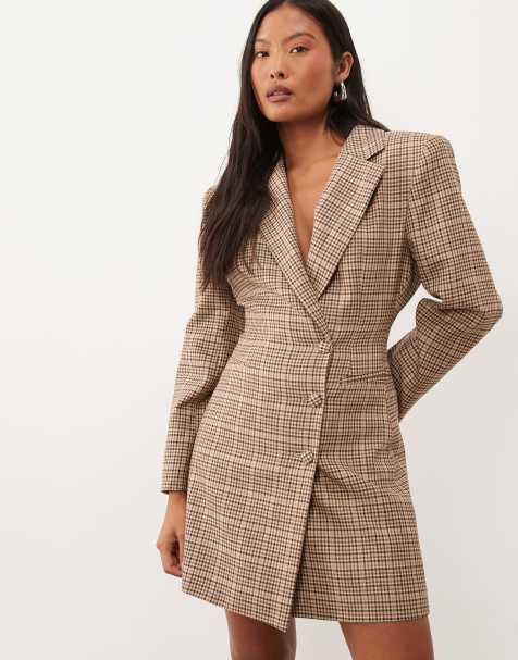 Miss Selfridge Petite - vestido blazer entallado con hombros marcados a cuadros - view 1