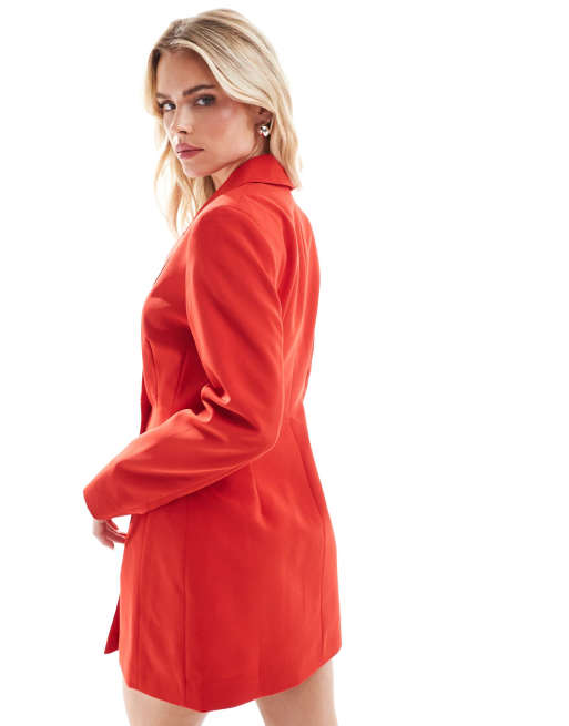 Miss Selfridge Petite - Vestito blazer rosso aderente in vita, 4 di 4