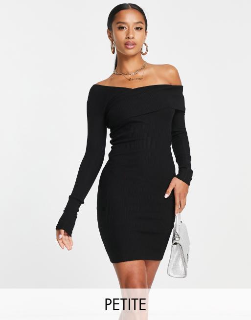 Miss Selfridge Petite Vestito con scollo Bardot in maglia nera a