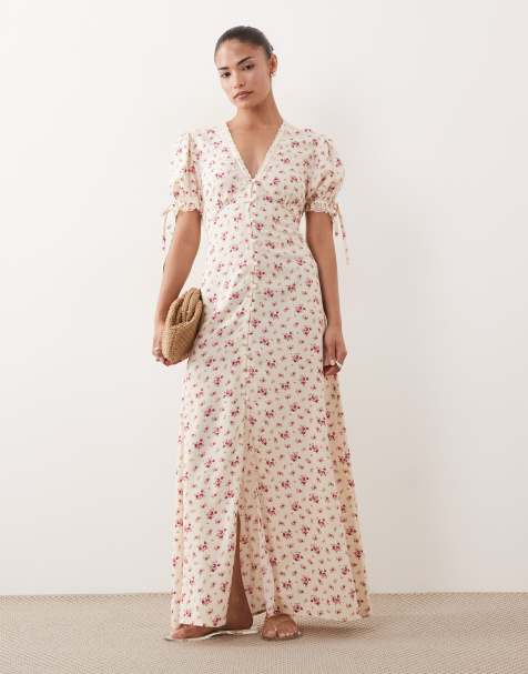 Miss Selfridge Petite - Vestito da giorno lungo a fiorellini vintage con bottoni - view 1