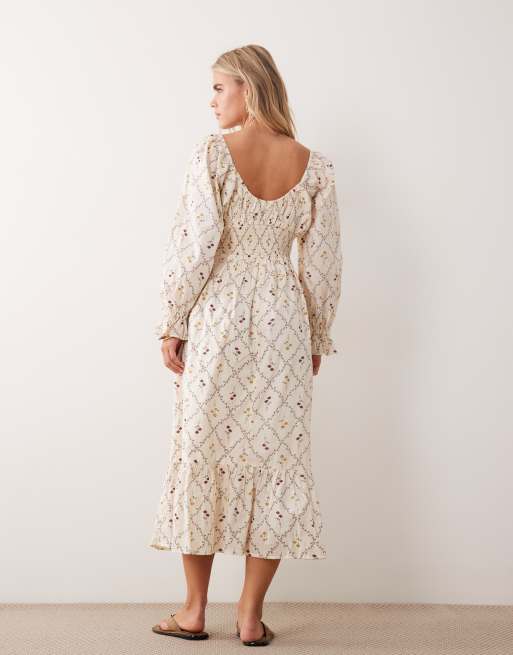 Miss Selfridge Petite - Vestito lungo milkmaid giallo a fiorellini, 3 di 4