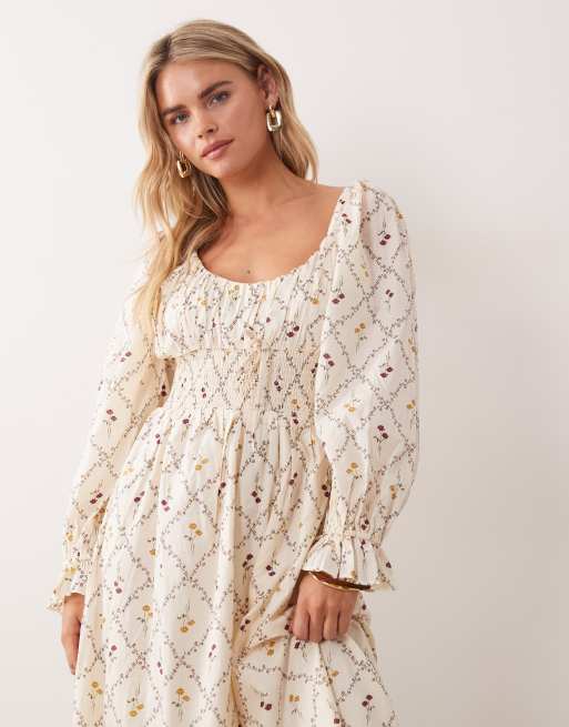 Miss Selfridge Petite - Vestito lungo milkmaid giallo a fiorellini, 4 di 4