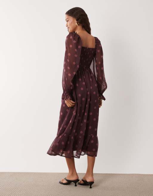 Miss Selfridge Petite - Vinrød maxikjole med korsetdesign og polkaprikker, 4 af 4