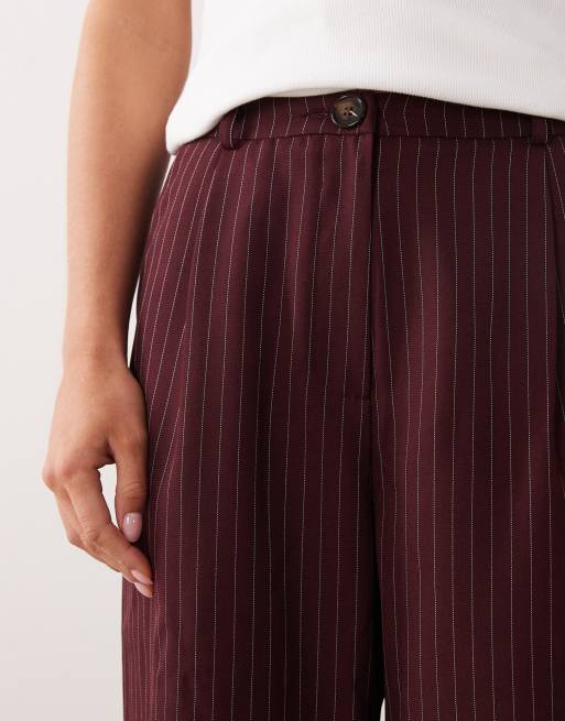 Miss Selfridge Petite – Vinröda byxor med kritstrecksränder, 5 av 5