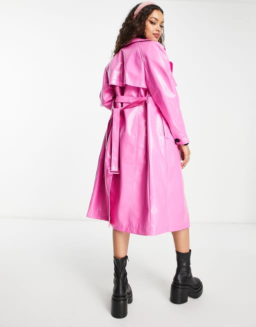 Pink leather trench store coat