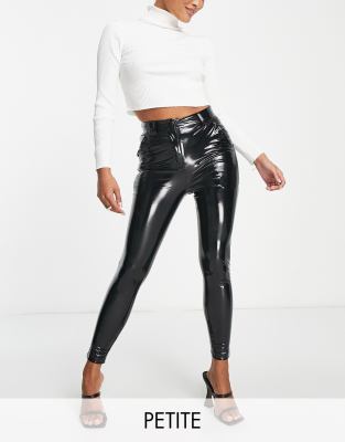 Miss Selfridge Petite - Vinyl-Hose in Schwarz mit engem Schnitt