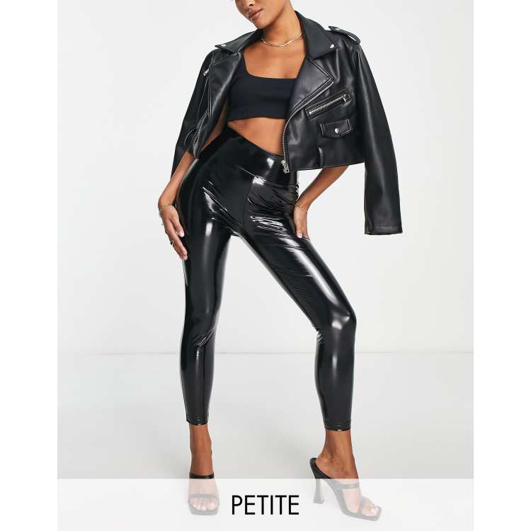 Black Cropped Vinyl Leggings, Trousers