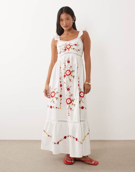 Miss Selfridge Petite – Vit maxiklänning med broderi och spetsinfällningar, 2 av 4
