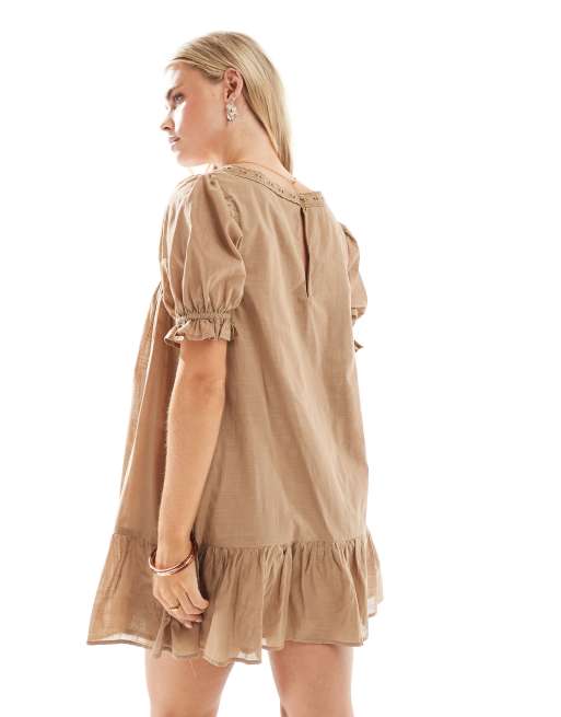 Miss Selfridge Petite voile smock dress in mocha, 3 of 4