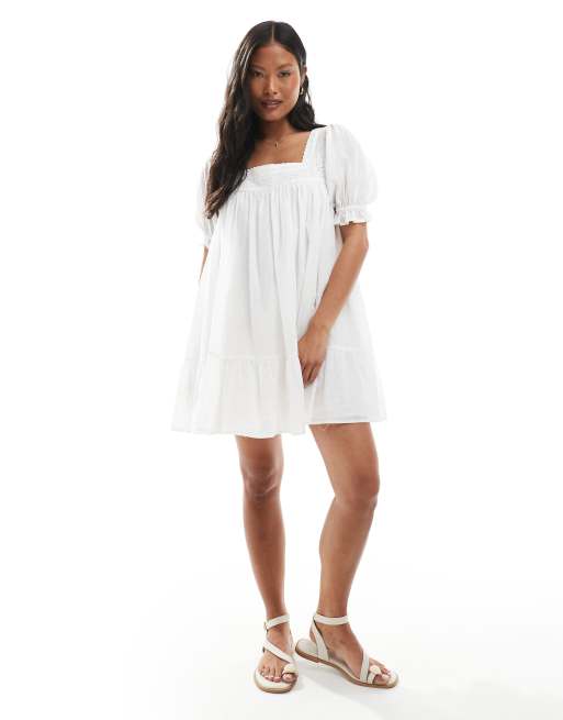 Miss Selfridge Petite voile smock dress in white