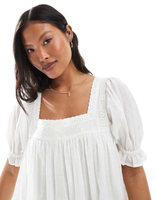 Miss Selfridge Petite voile smock dress in white