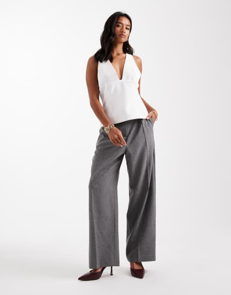 Miss Selfridge Petite wide leg pants in grey - view 1