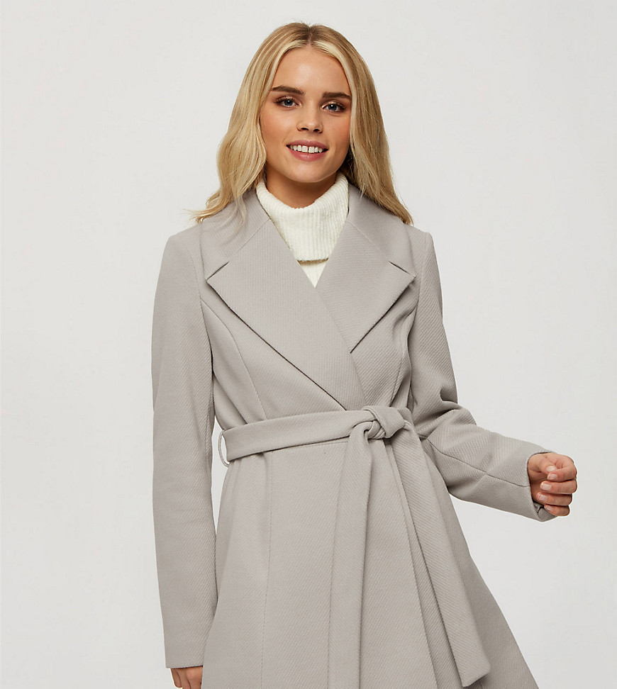 Miss Selfridge Petite wrap coat in gray-Grey