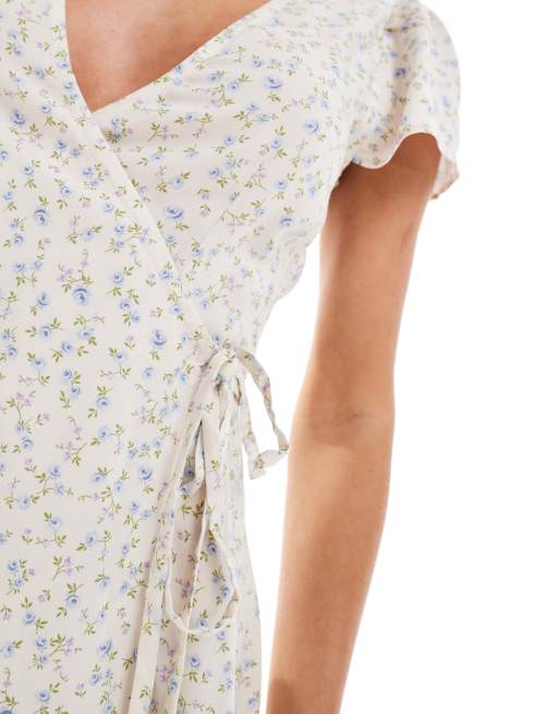 Miss Selfridge Petite wrap mini tea dress in ditsy print, 2 of 4