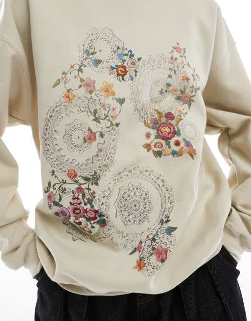 Miss Selfridge – Piaskowa bluza oversize w kwiatowy wzór, 3 z 4