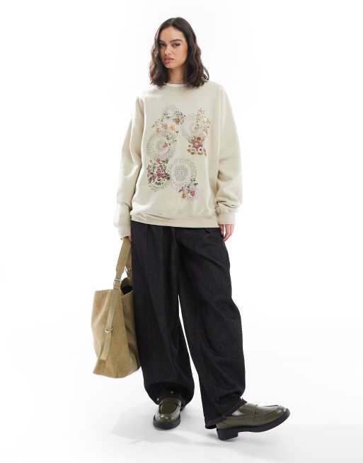 Miss Selfridge – Piaskowa bluza oversize w kwiatowy wzór, 4 z 4
