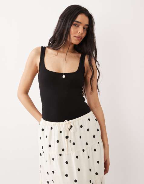 Miss Selfridge picot trim bodysuit in black - view 1