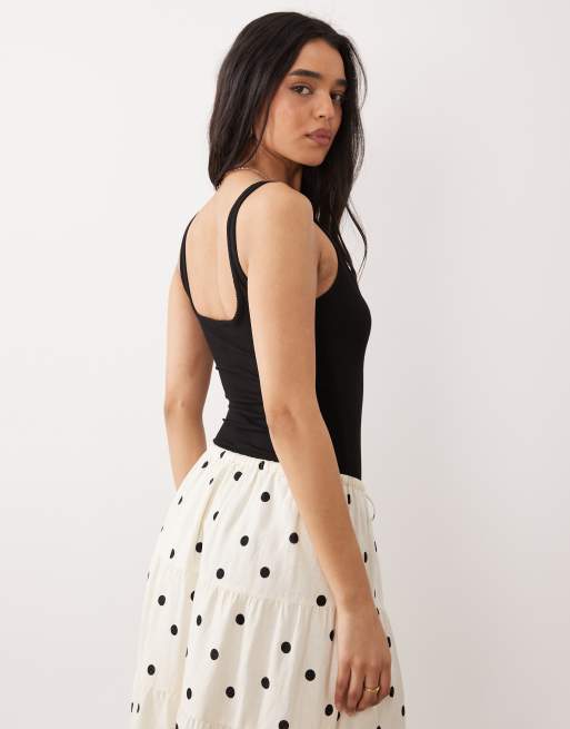 Miss Selfridge picot trim bodysuit in black, 3 of 4