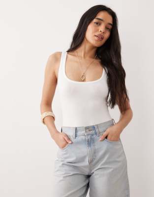 Miss Selfridge picot trim bodysuit in white