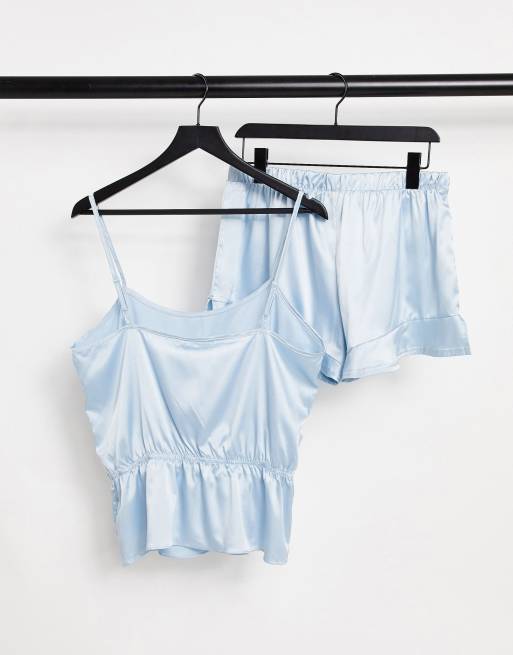 Miss Selfridge - Pigiama corto con canotta in raso blu, 4 di 4