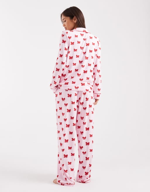 Miss Selfridge - Pigiama morbidissimo in jersey con stampa di fiocchi, 4 di 4