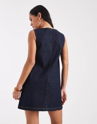 Miss Selfridge Pinafore Denim Dress In Blue