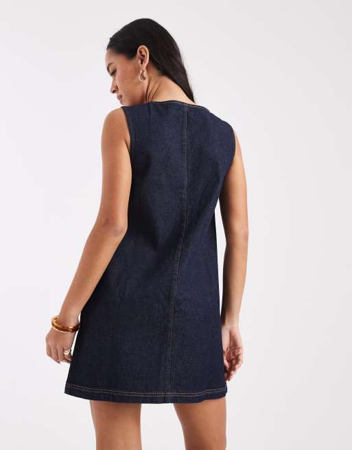 Miss Selfridge pinafore denim dress in indigo, 2 of 4