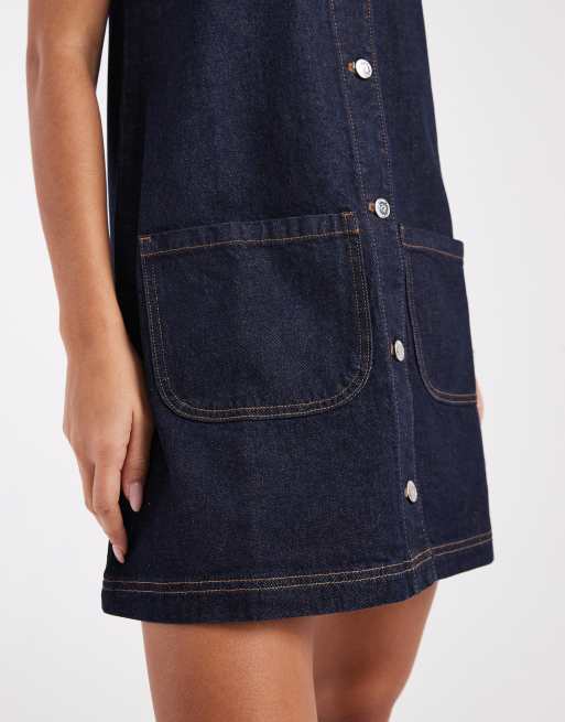 Miss Selfridge pinafore denim dress in indigo, 3 of 4